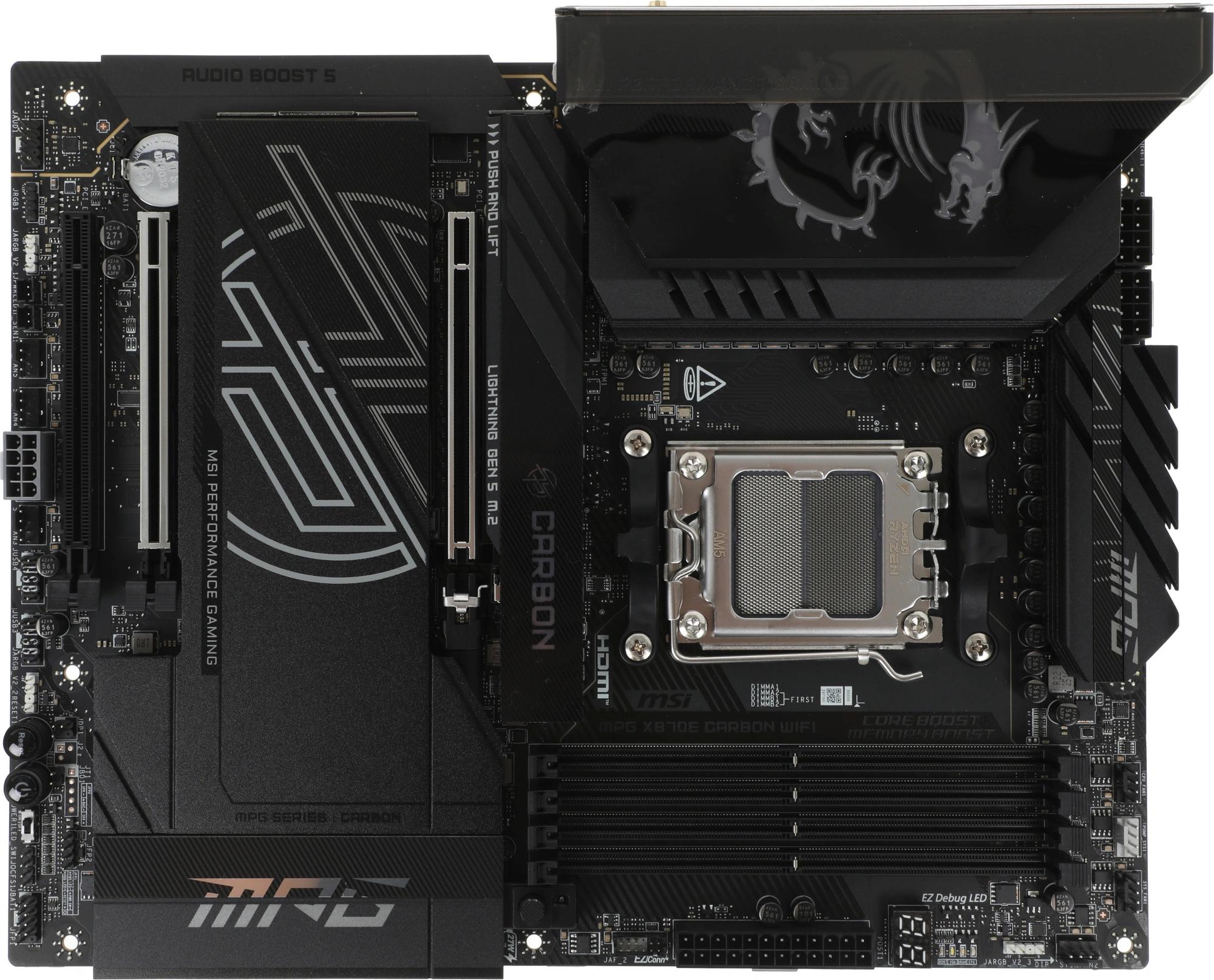 Материнская плата / MSI MPG X870E CARBON WIFI / Материнская плата MSI MPG X870E CARBON WIFI SocketAM5 AMD X870 4xDDR5 ATX AC`97 8ch(7.1) 5Gigabit + 2.5Gigabit Ethernet RAID+HDMI
